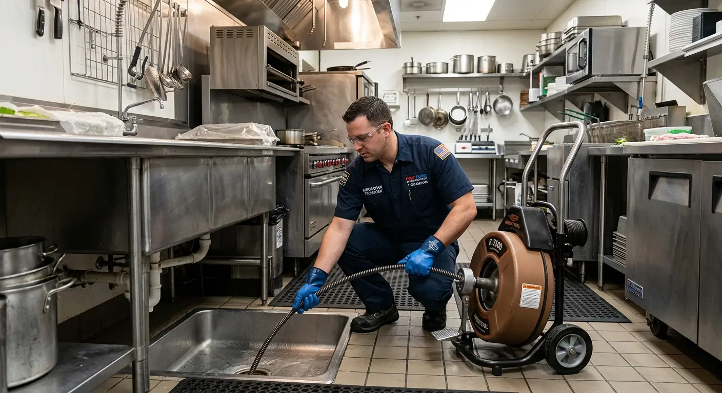 Commercial drain cleaning service in a restaurant kitchen in Allentown